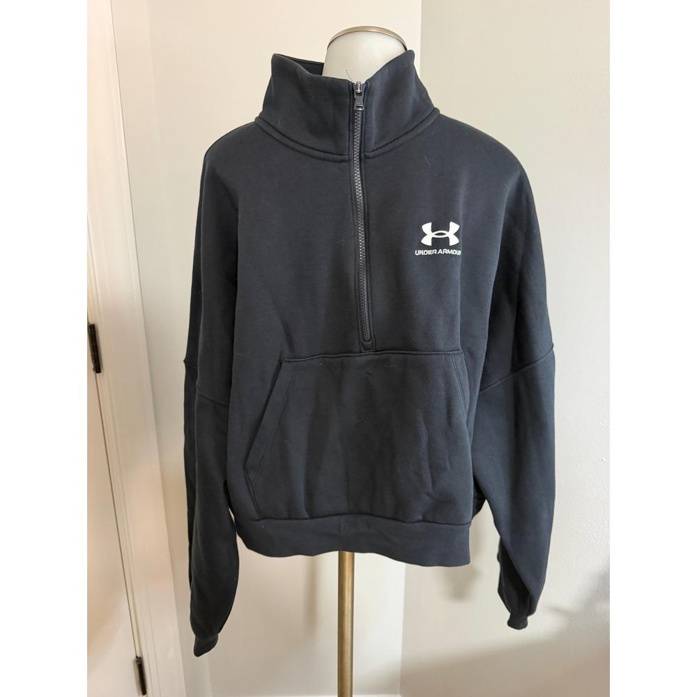 Under Armour Womens XL Black Quarter Zip Fleece Pullover Sweatshirt Mock Neck